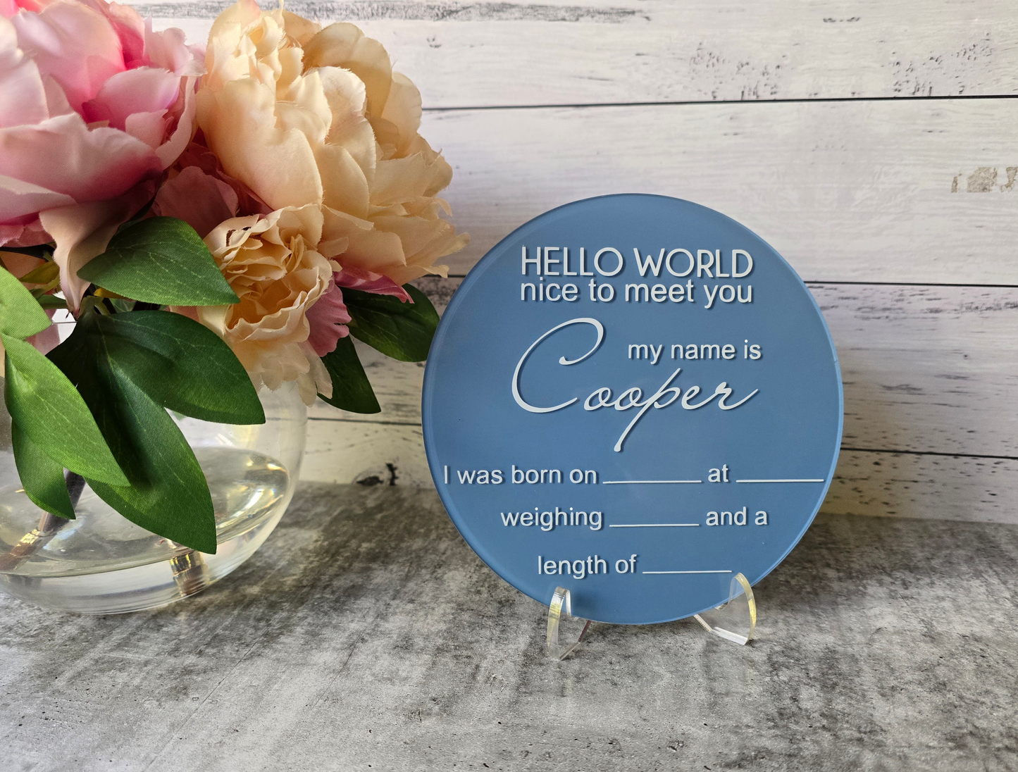 Acrylic Birth Announcement - Hello World