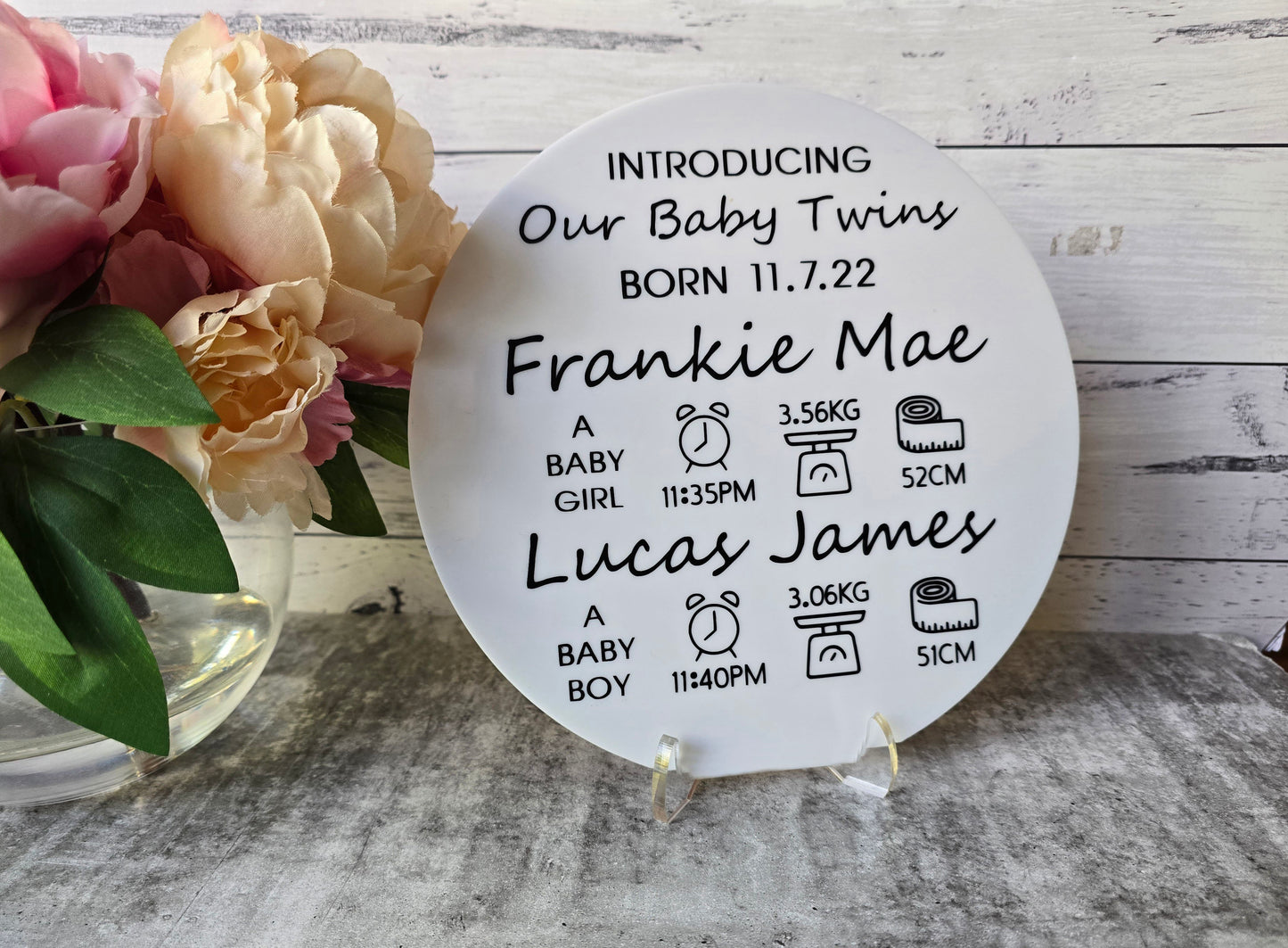 Acrylic Twin Birth Announcement - Full Custom