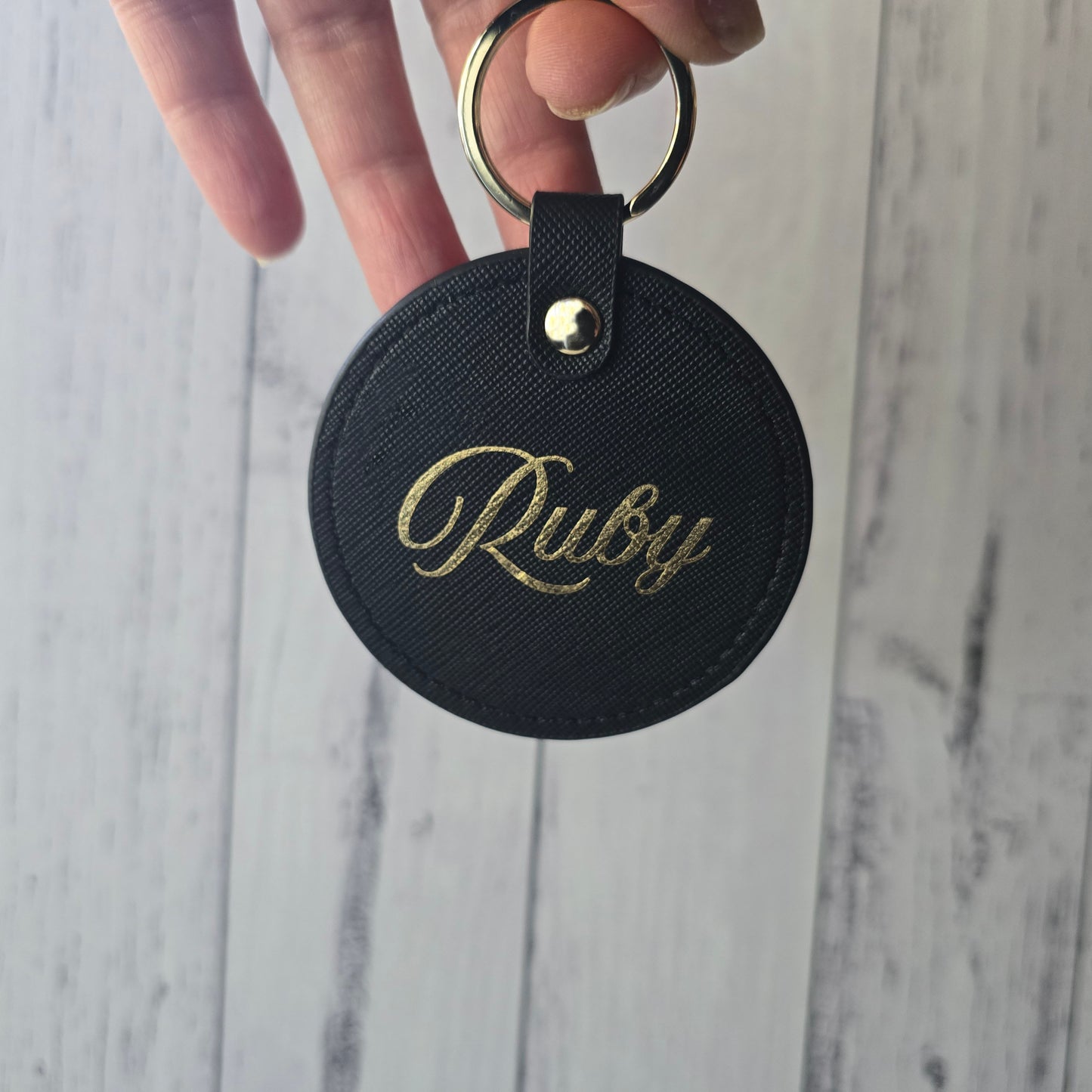 Round Faux Leather Keyring