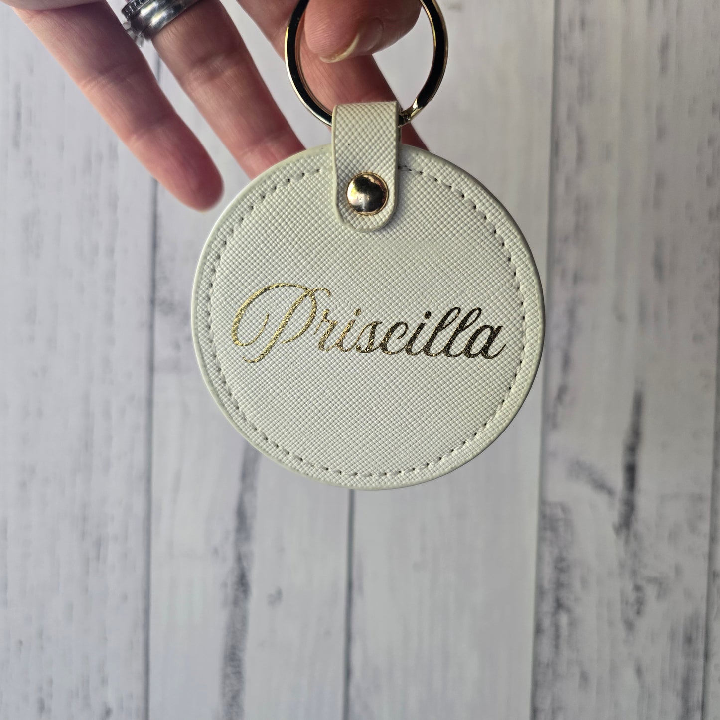 Round Faux Leather Keyring