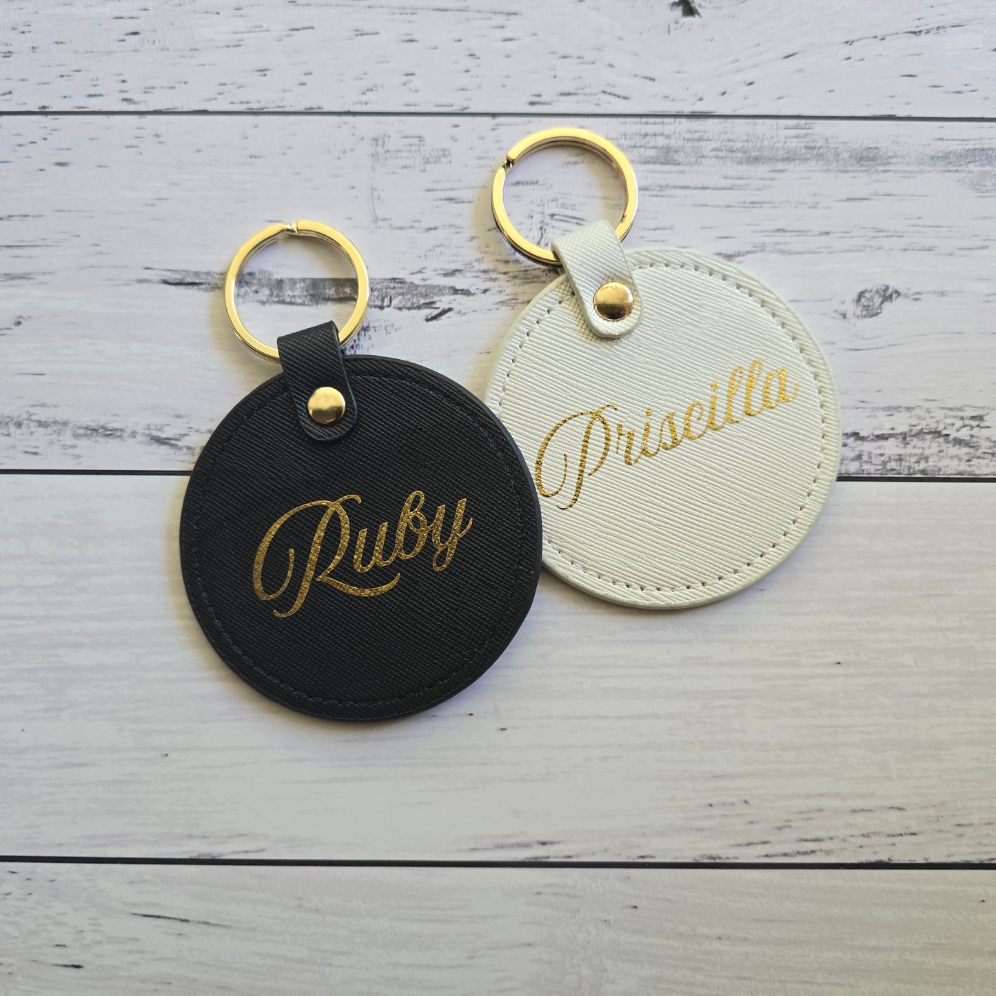 Round Faux Leather Keyring
