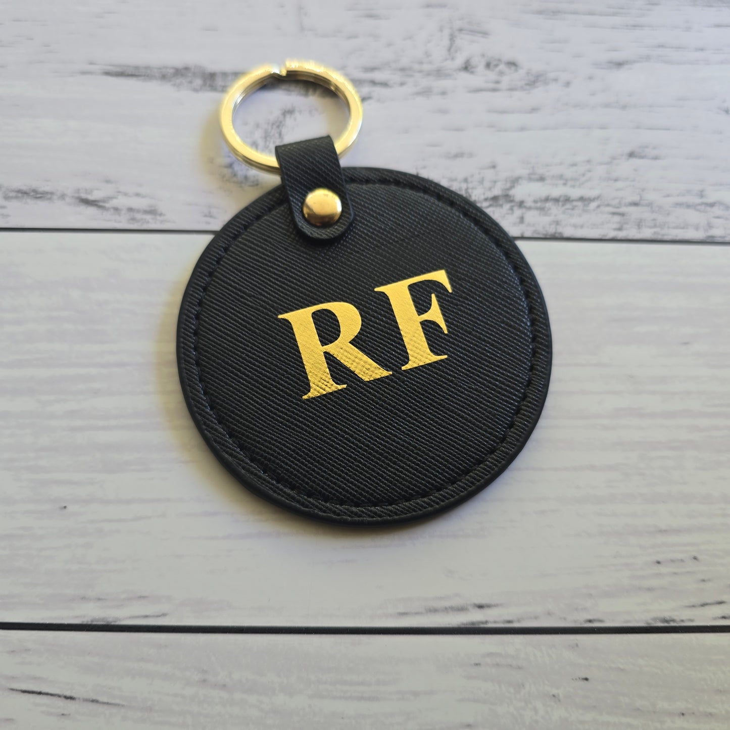 Round Faux Leather Keyring