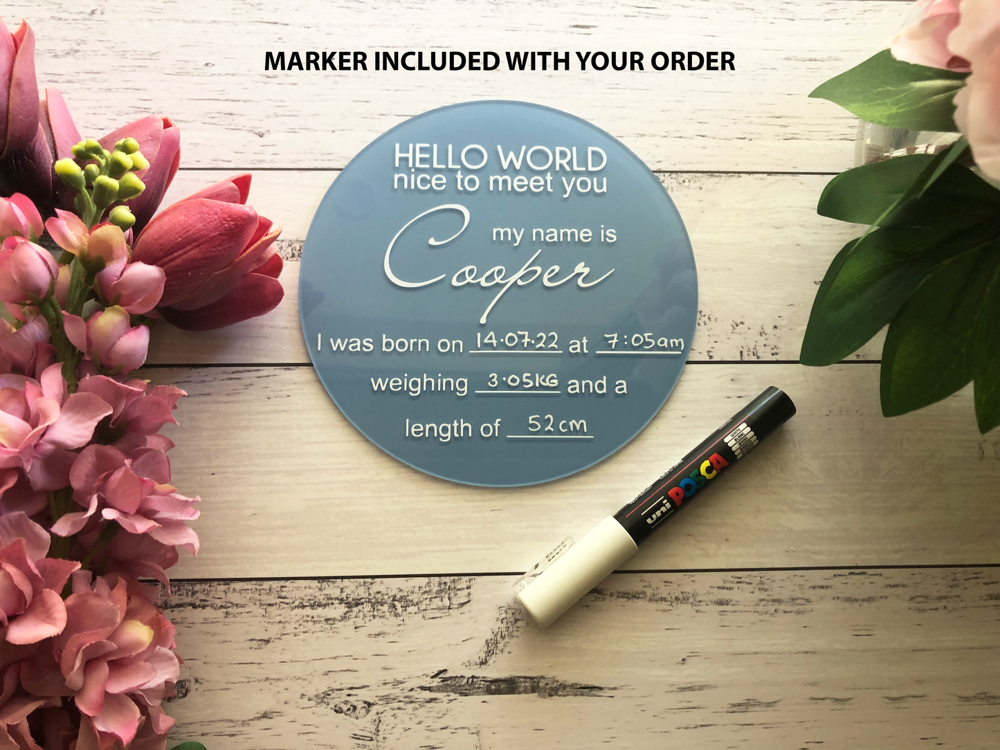 Acrylic Birth Announcement - Hello World