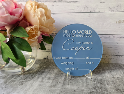Acrylic Birth Announcement - Hello World