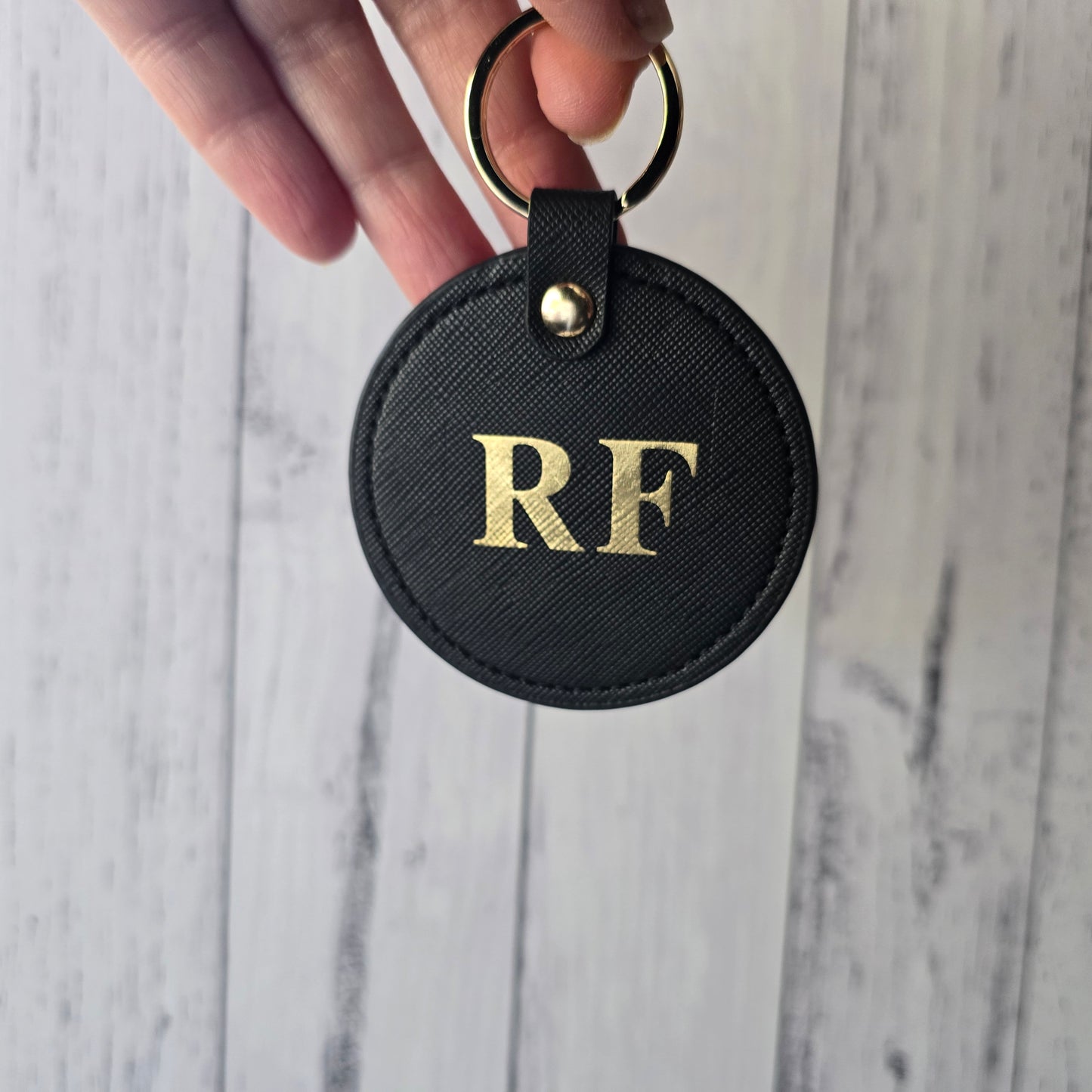 Round Faux Leather Keyring