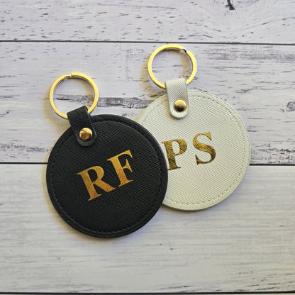Round Faux Leather Keyring