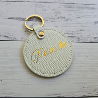 Round Faux Leather Keyring