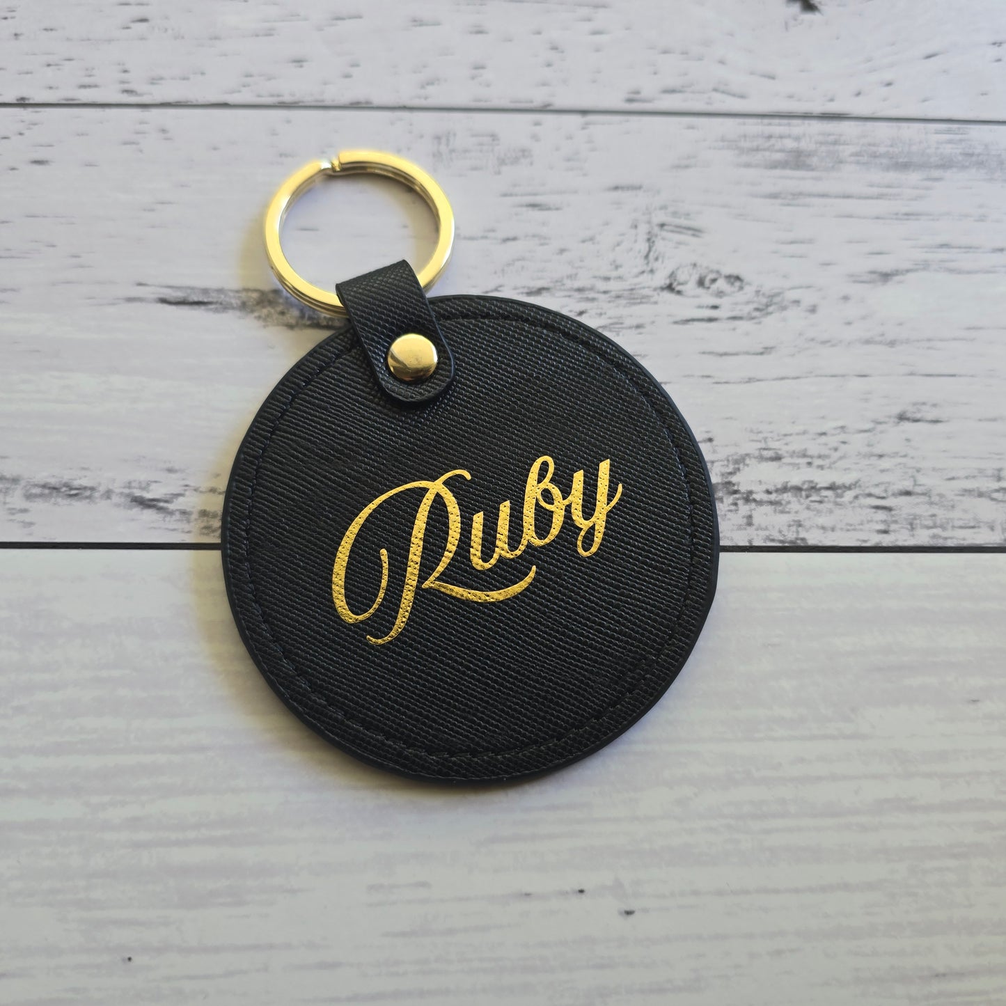 Round Faux Leather Keyring