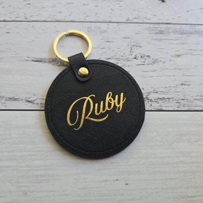Round Faux Leather Keyring