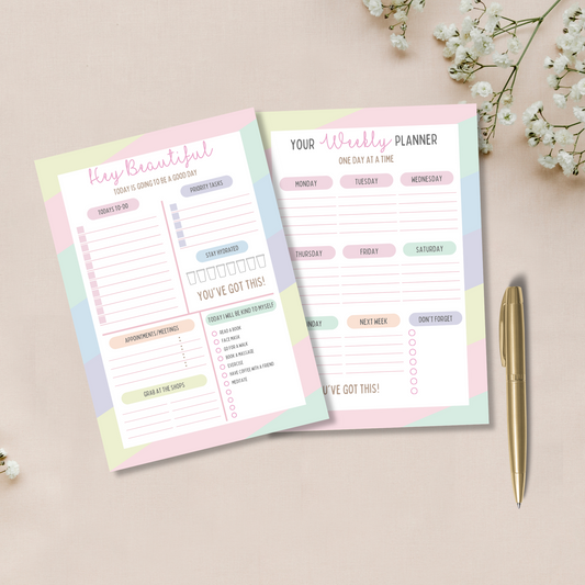 A5 Notepads (Set of 2) - Weekly Planner & Hey Beautiful To Do
