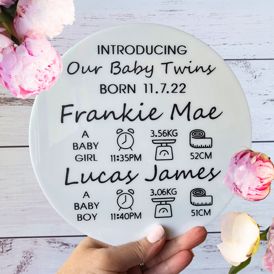 Acrylic Twin Birth Announcement - Full Custom