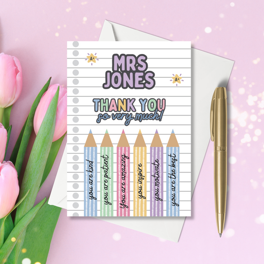 A6 Greeting Card - Thank You Teacher Personalised