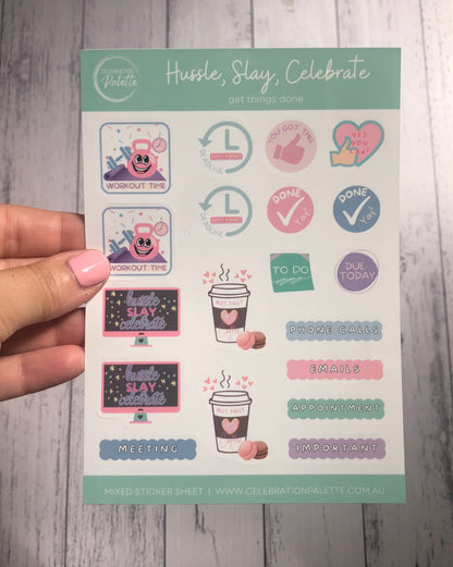 Sticker Sheet - Hussle, slay, celebrate