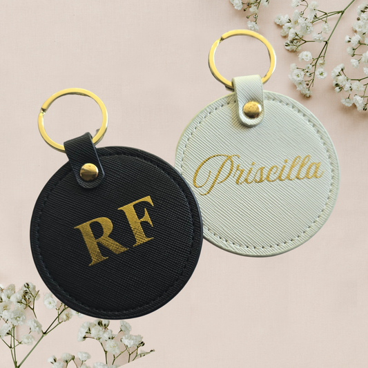 Round Faux Leather Keyring