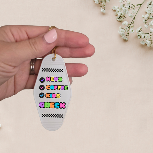 Motel Keychain - Keys, Coffee, Kids, Check